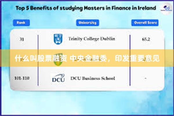 什么叫股票融资 中央金融委，印发重要意见